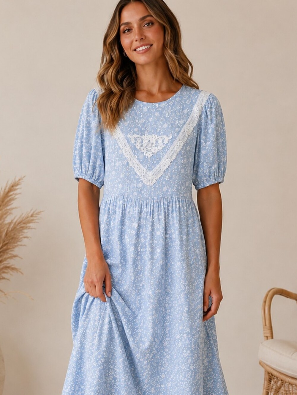 Maggie Lawrence Collection Light Blue Floral Dress Juniors 11/12 Vintage Modest